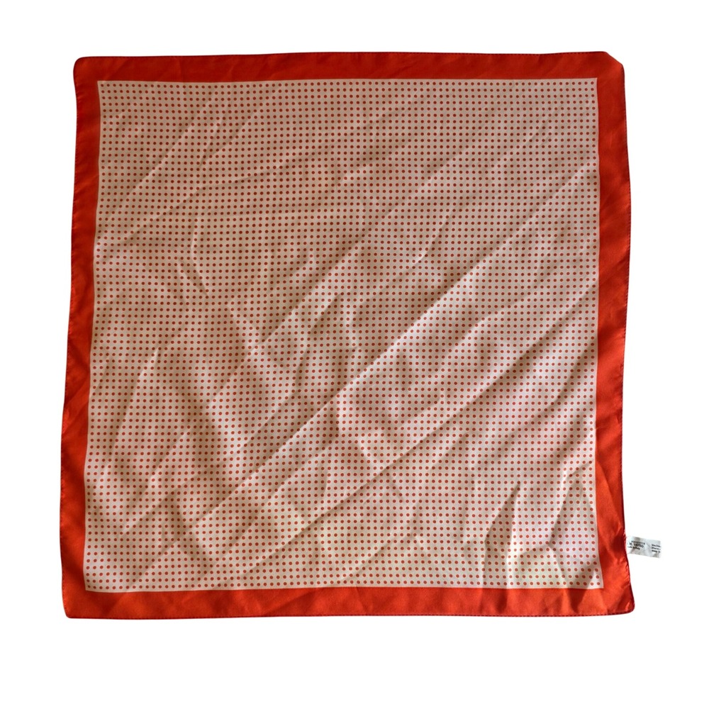 Vintage 70s Orange Polka Dot Bandana Scarf Silky Mod Neck Wrap RN 14750